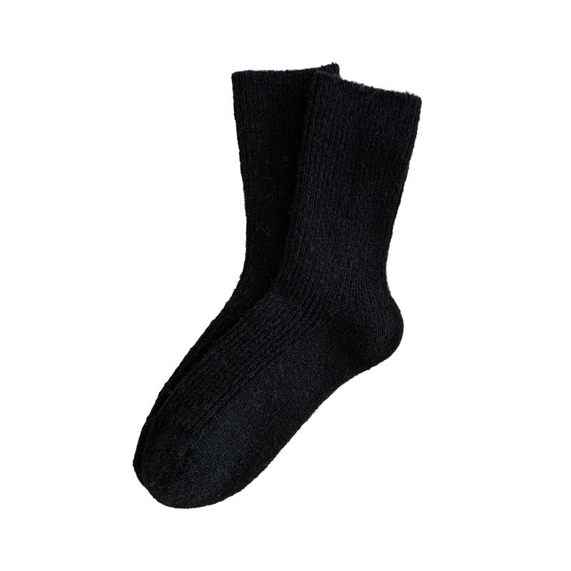 Solid-color, Fleece-lined, Extra-thick Warm Wool Socks For Women