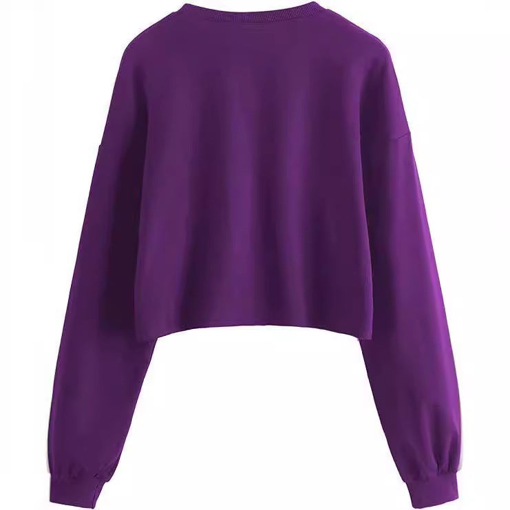 Kvinders efterårs- og vinterny ensfarvet løs sweater med pels og O-hals