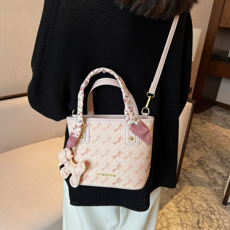 Ladies Premium Sense Textured Small Crossbody Portable Bucket Bag