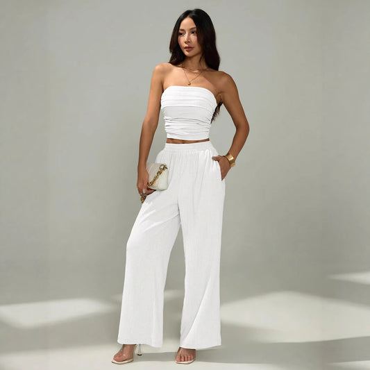 Womens Solid-Colored Top And Pants Minimalist Set