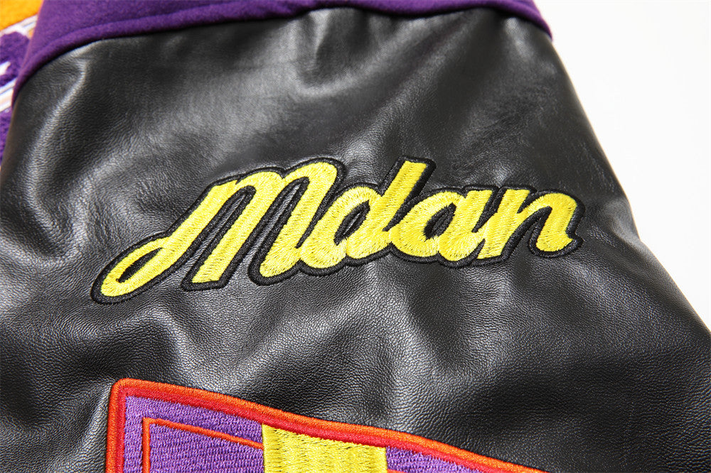 Letter Machine Embroidery Baseball Uniform Men's Hip Hop Stitching PU Leather Jacket