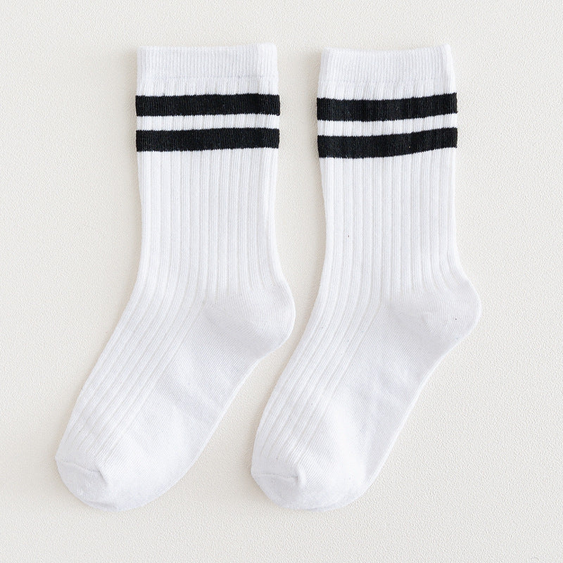 Mid-calf Length College Style Parallel Bars Trendy Retro Women's Striped Socks