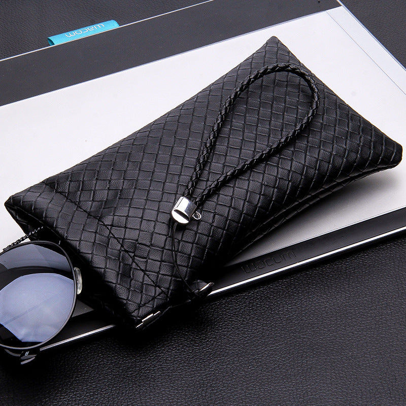 Woven Leather Striped Pattern Men's Simplicity Portable Storage Glasses Case