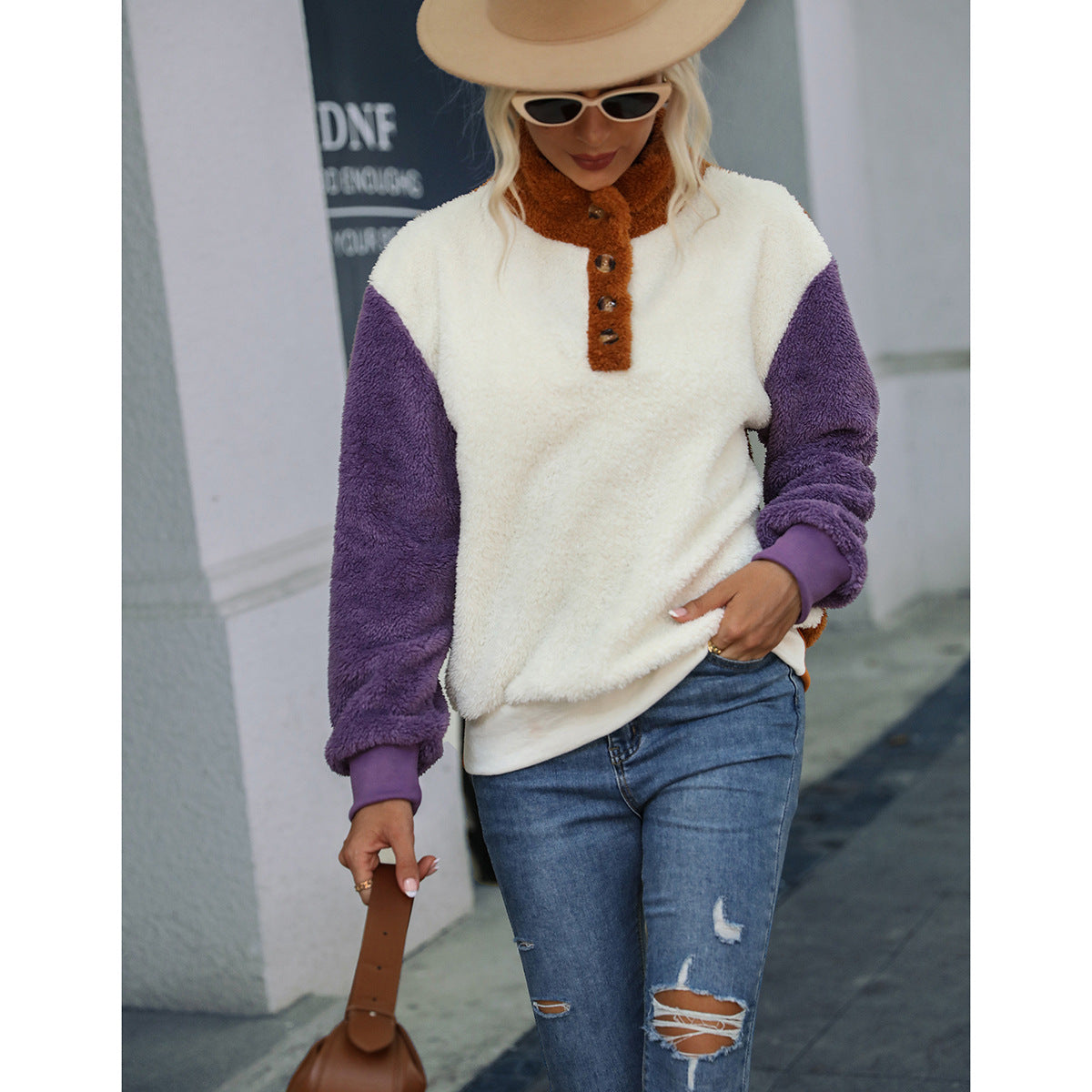 Ladies New Round Neck Long Sleeve Pullover Loose Plush Sweater