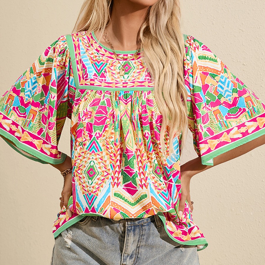 Thin Loose Casual Style Printed Chiffon Shirt For Women