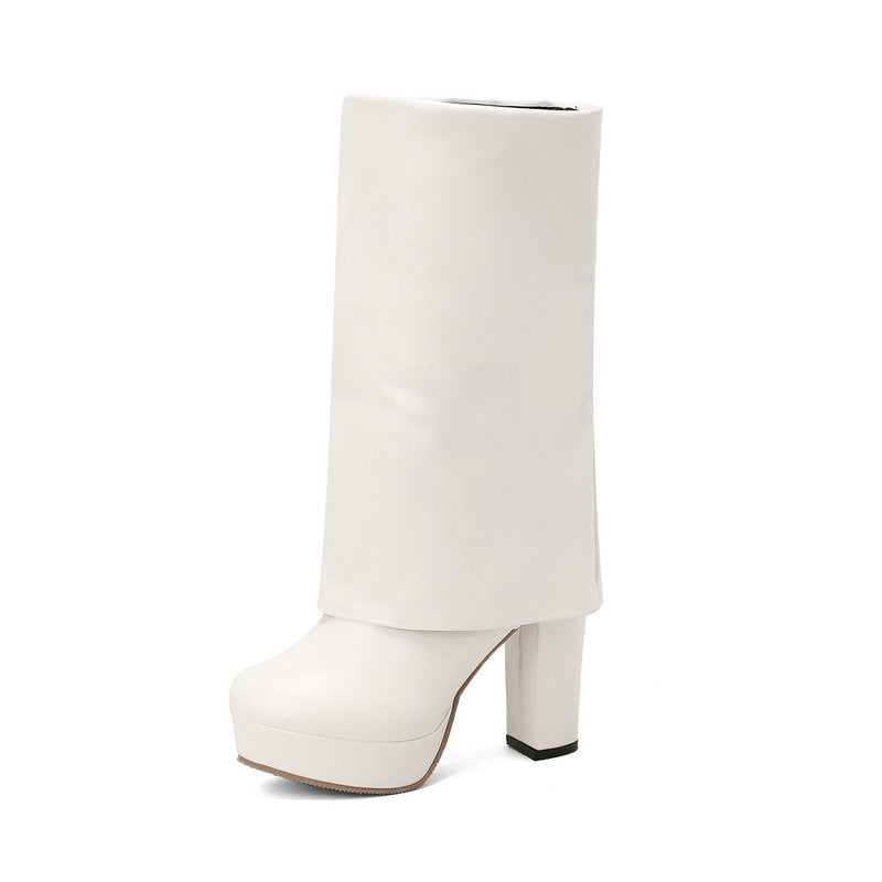Super High Heel Folding Tube Side Zip Women's Mid-well Boots