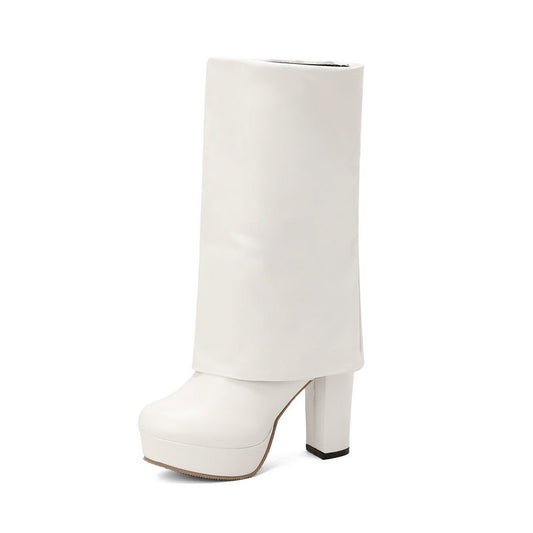 Super High Heel Folding Tube Side Zip Women's Mid-well Boots