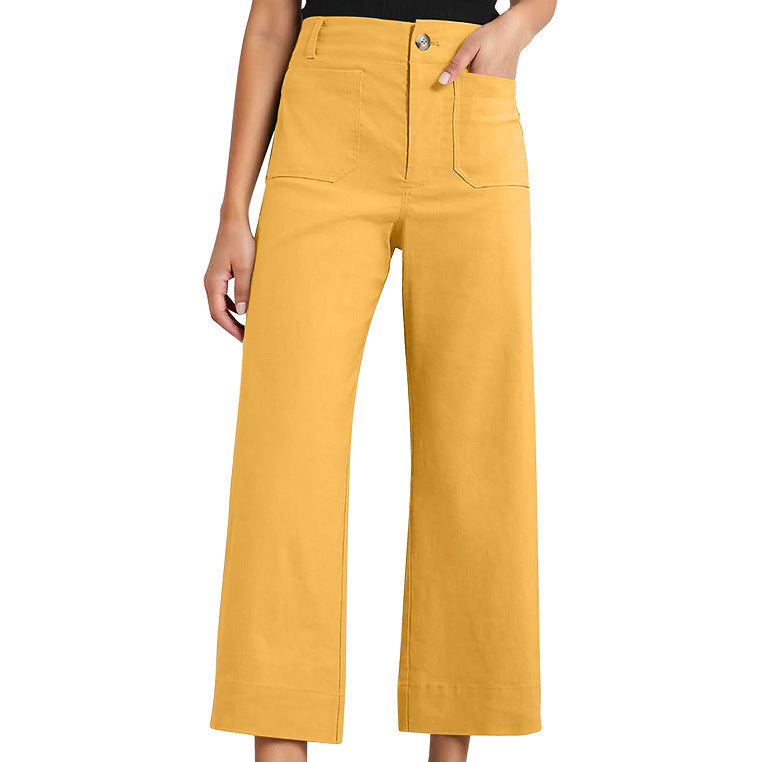 High Waist Slimming Casual Women's Cropped Wide-leg Pants