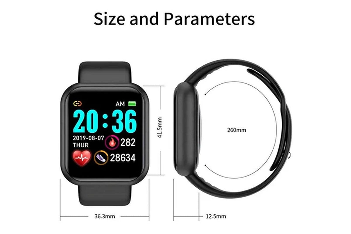 Y68 Water Resistant Smart Watch Sports Fitness Trackaer with Heart Rate Monitor for Men and Women Black