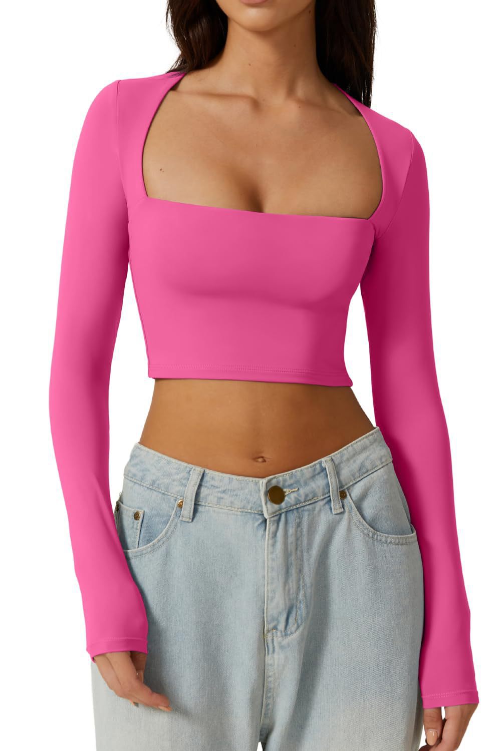 Slimming Base Top With A Square Neckline And A Cropped Design