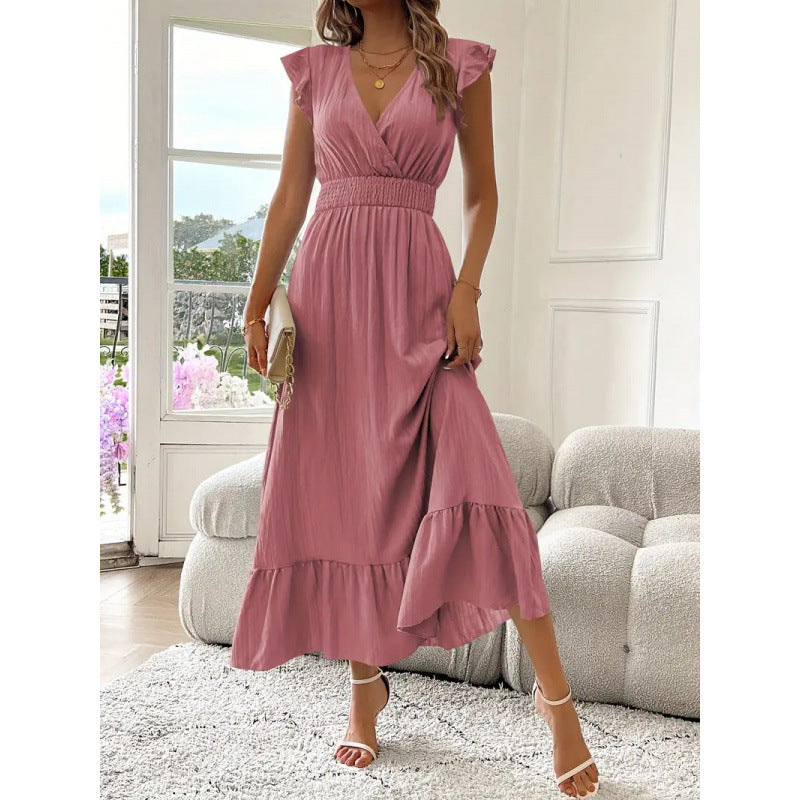 Women's Casual Versatile V-neck Short-sleeve Maxi Dress