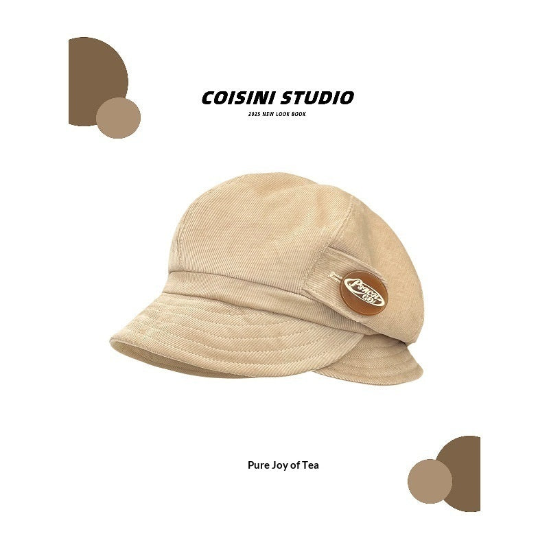 Japanese-style Retro Brown Corduroy Fishermans Hat With A Folded Brim