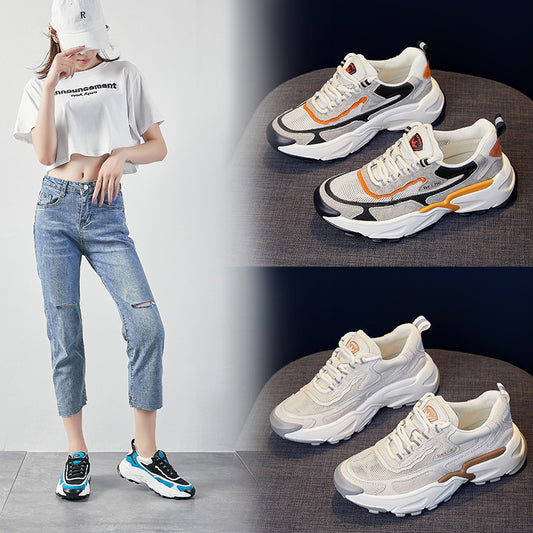 Trendy All-match Vis Fødder Lille Daddy Sko Dame Tyksålede Koreanske Farvematchende Sneakers Dame