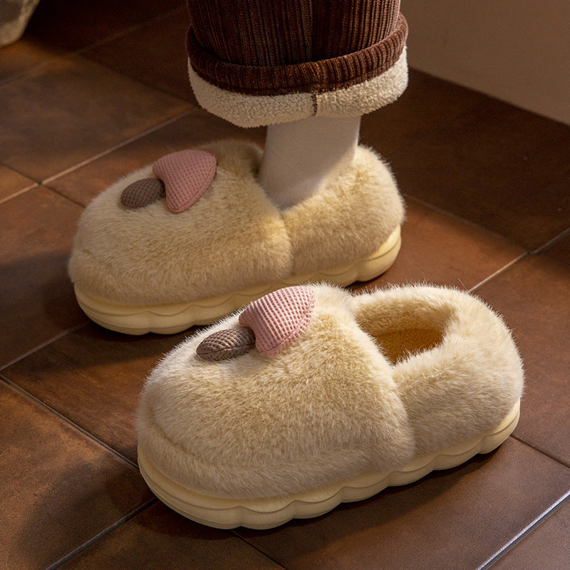 New Ankle Wrap Cotton Slippers Women's Winter Fleece-lined