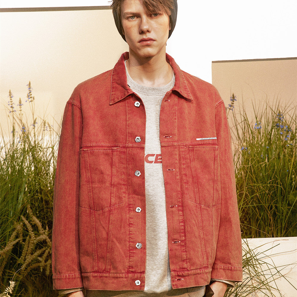 Abstract Embroidered Washed Denim Jacket