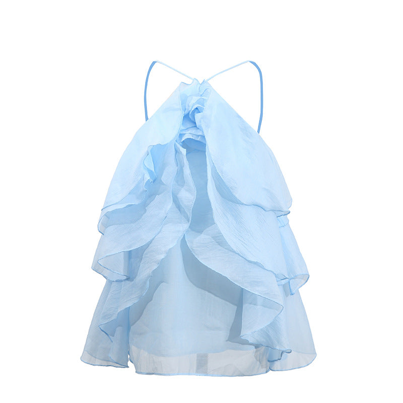 Ruffled Shirt Halter Design Sleeveless Camisole