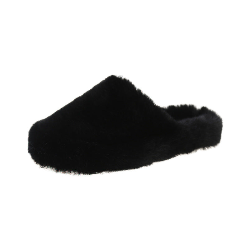 Closed-toe Slippers Women's Outer Wear Large Size Flat Bottom Plush