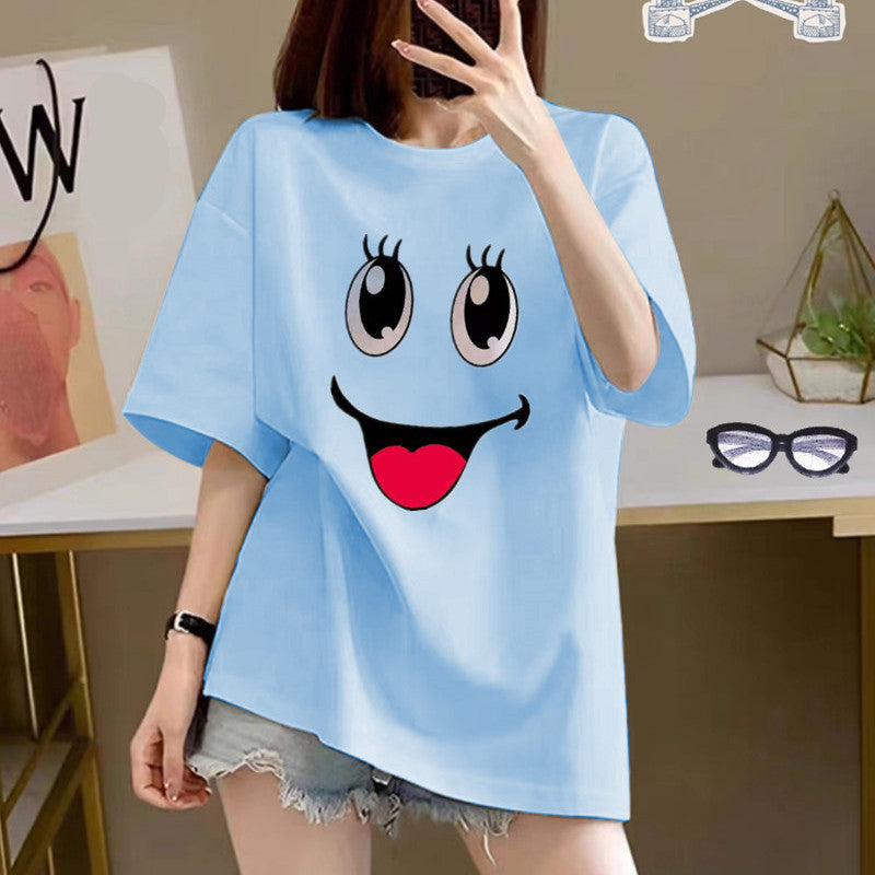 Women's Cotton Creative Cartoon Printed Short Sleeve