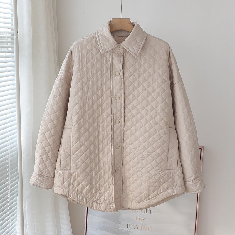 Quilted Loose Lapel Light And Thin Rhombic Cotton Dress Women Casual