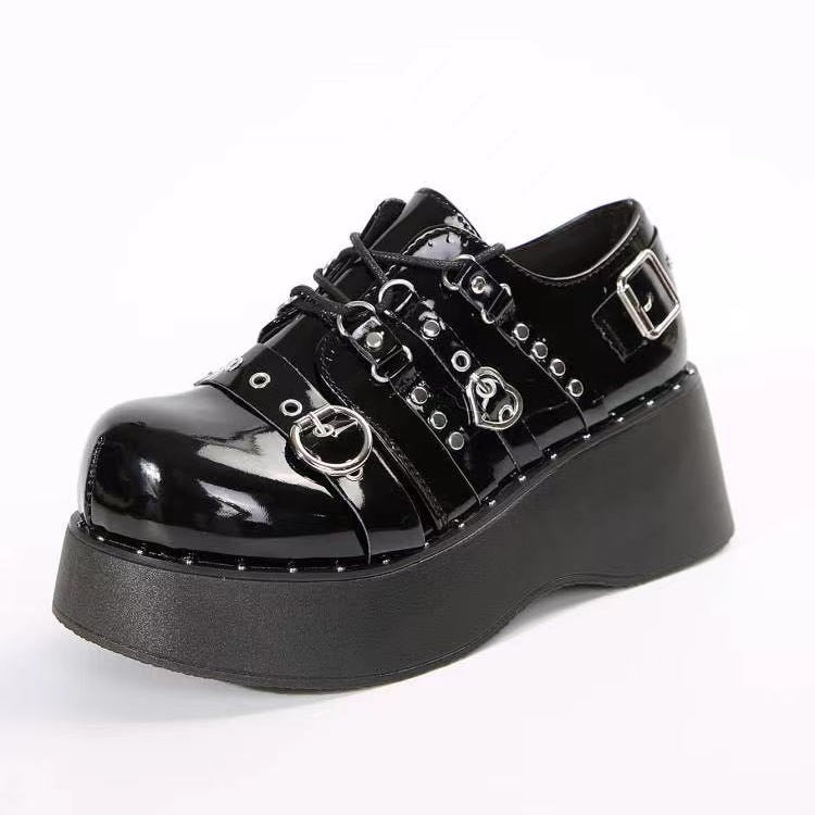 Thick-soled British Style Small Leather Shoes Women's Round Toe