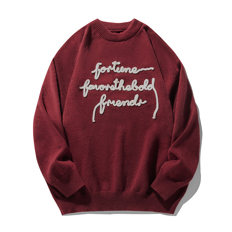 Three-dimensional Letter Plate Flower Design Warm Sweater Male Couple
