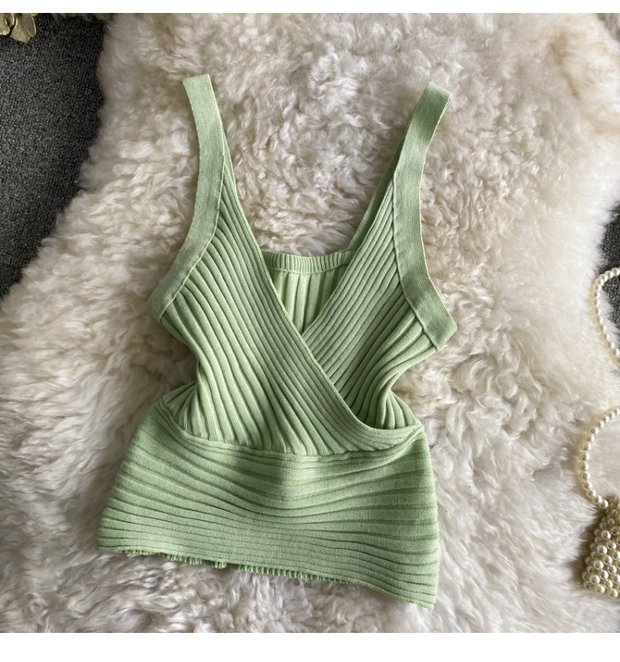 Vest V Neck With Solid Color High Waist Exposed