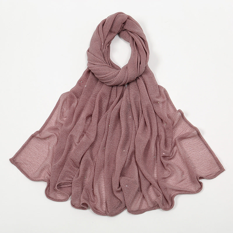 Hemp Wrinkle Starry Hot Rhinestone Headscarf Female Pleated