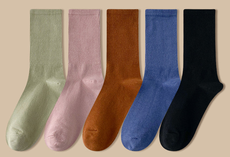 Solid Color Women's Mid Tube Socks Pure Cotton Tide Black