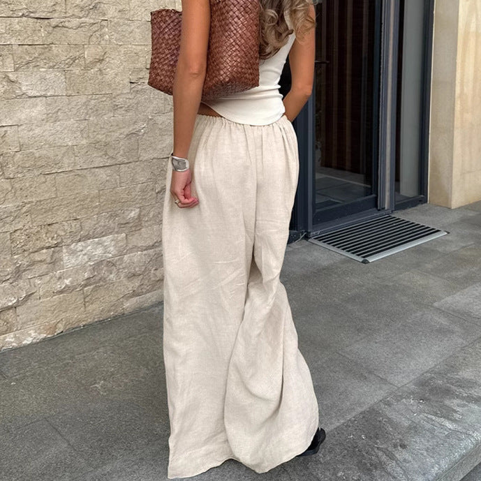 Stylish Wide-leg Cotton And Linen Pants For Women