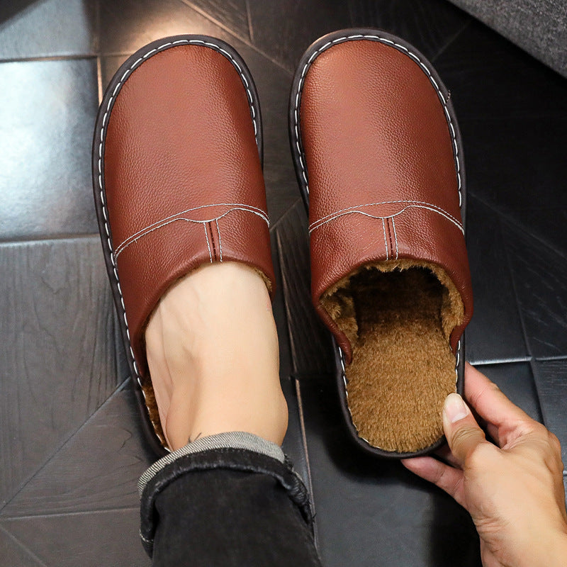 Winter Indoor Leather Slippers For Home Use Non-slip For Indoor Floors