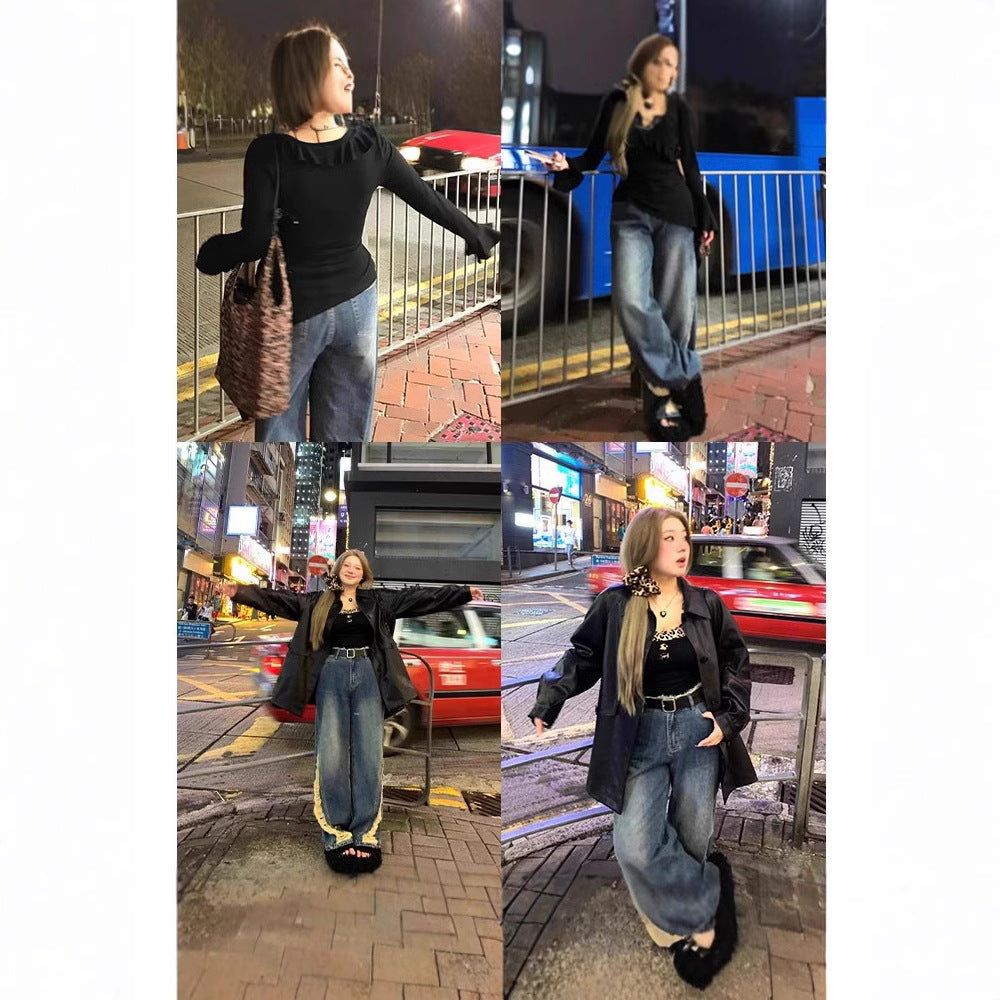 Women's Retro Make Old Ripped Jeans