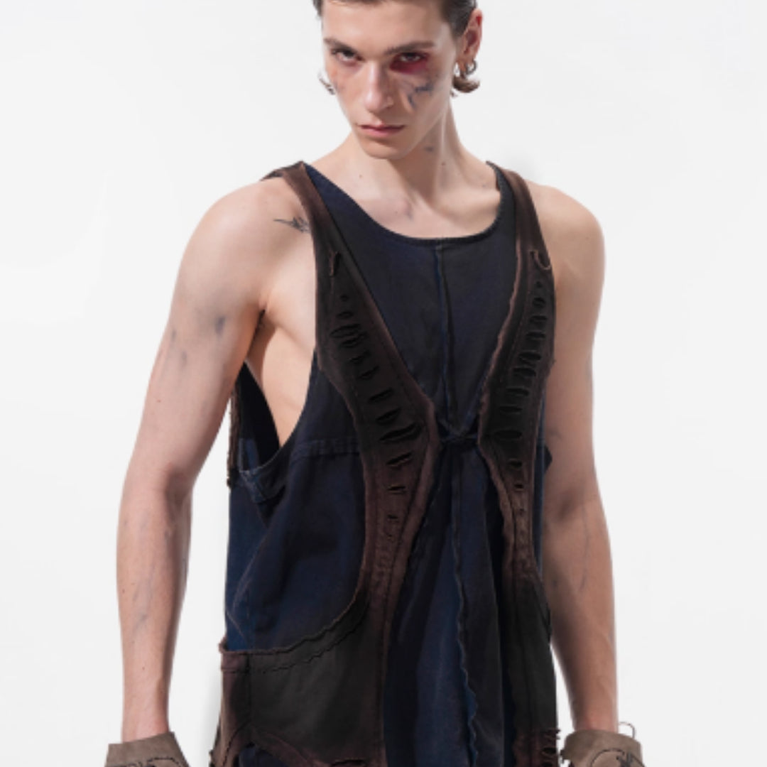 Small Niche Cut Structure Spliced Vest For Men In Summer Spray Color