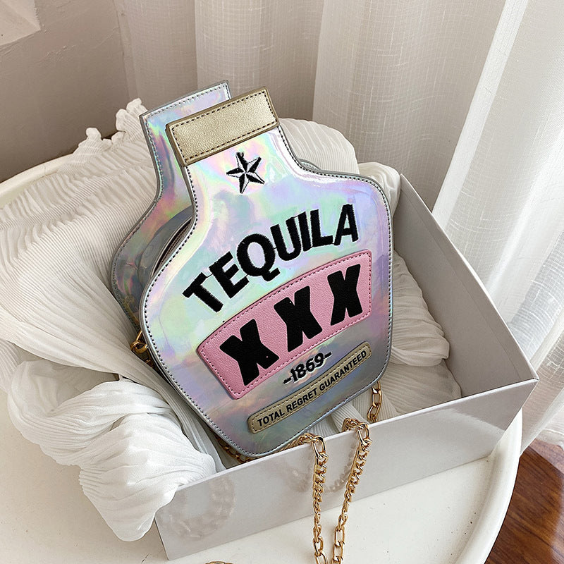 Laser Sequined Wine Bottle Shoulder Bag Creative