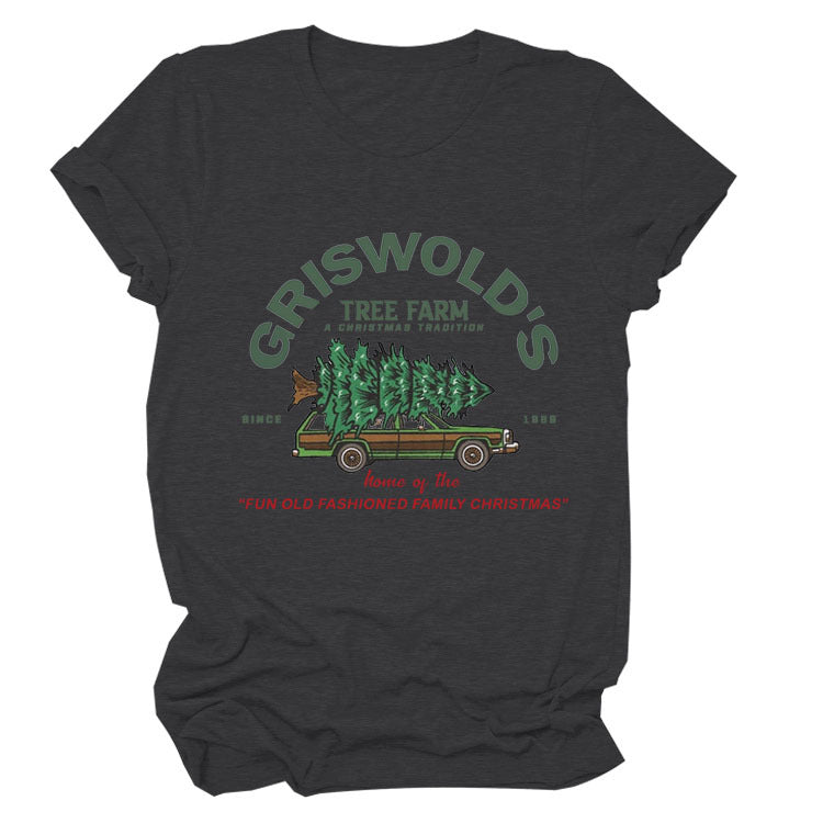 Christmas Tree Letters Fashion Short-sleeved Christmas Round Neck Women's T-shirt