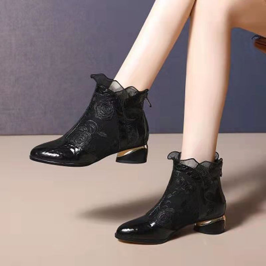 Women's Shoes Embroidered Short Boots Women's Ethnic Style Large Size Lotus Leaf