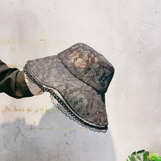 French Elegant Pearl Edge Big Brim Lace Hat