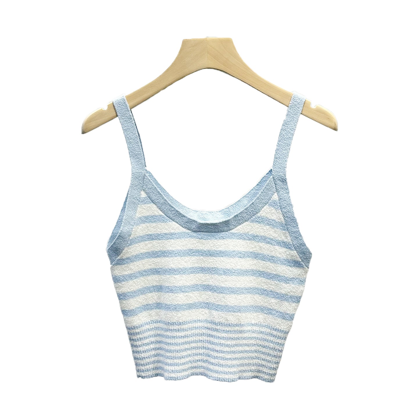 Womens Blue And White Striped Knitted Cardigan And Camisole Two-Piece Set