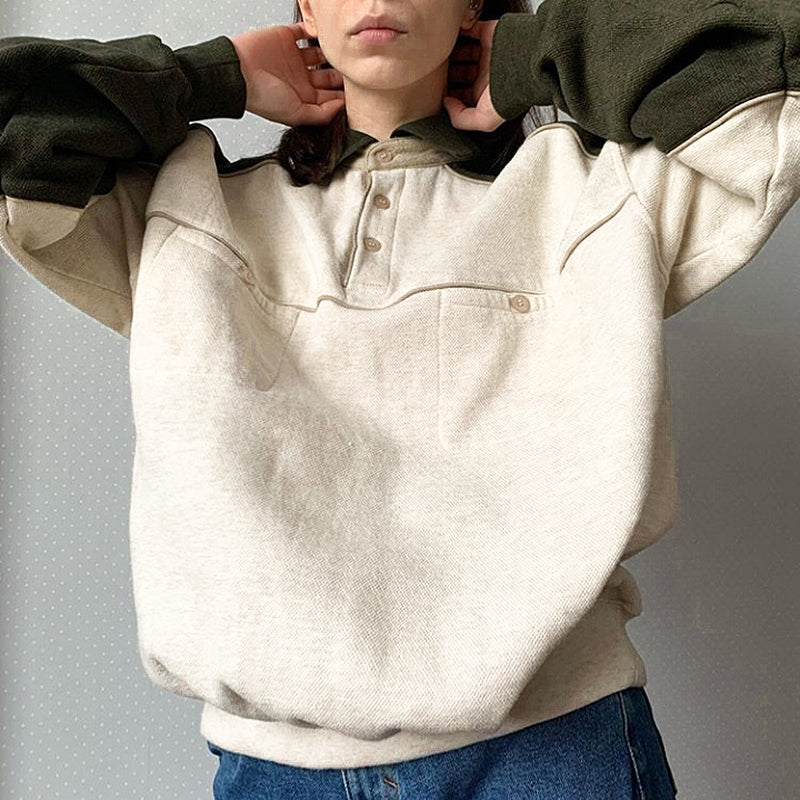 American Retro Pickle Green Stitching Lapel Sweater