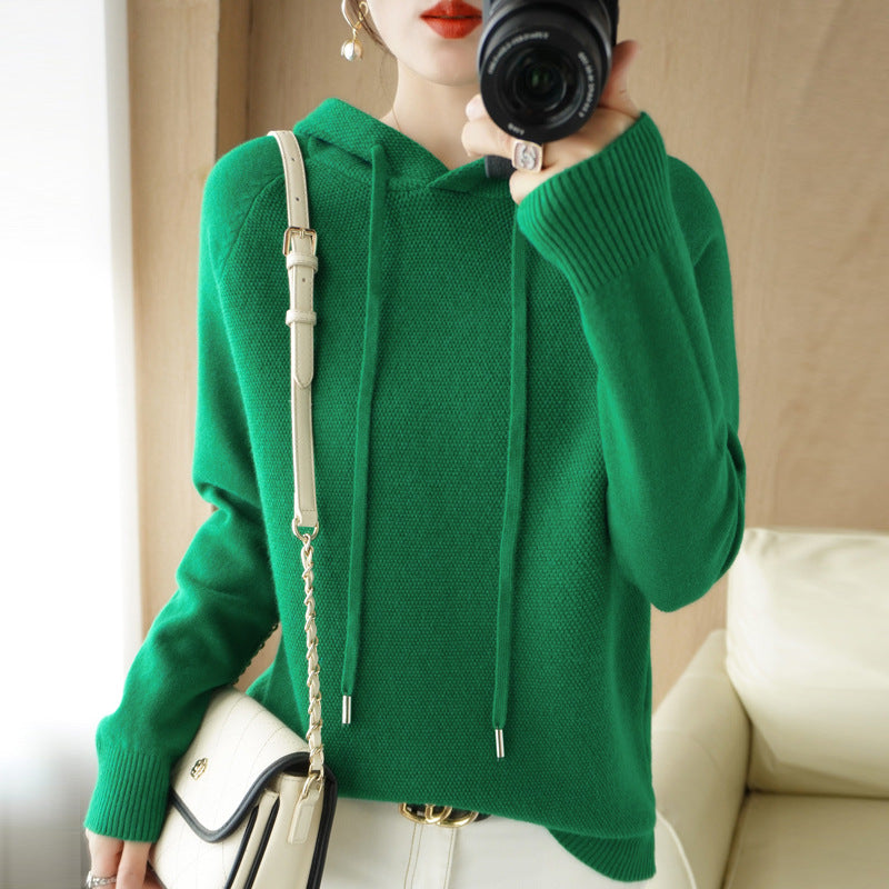 Thick Sweater Base Layer Coat Top Hooded Wool Knit Sweater