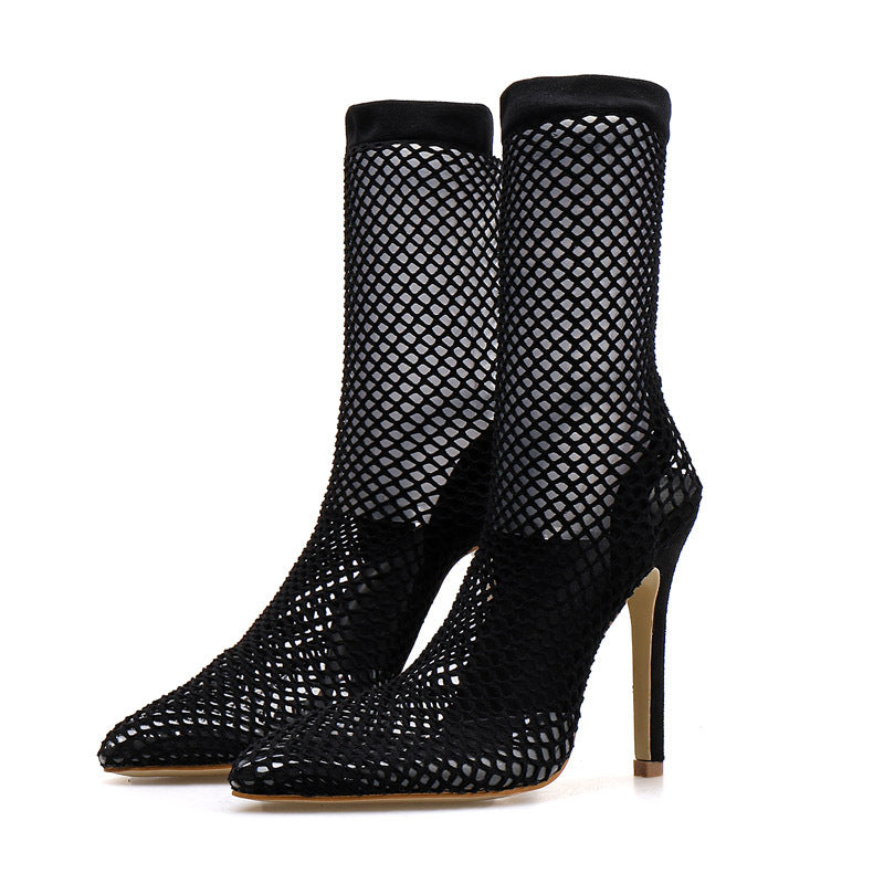 European And American Sexy Plus Size Hollow High-heeled Mesh Shoes