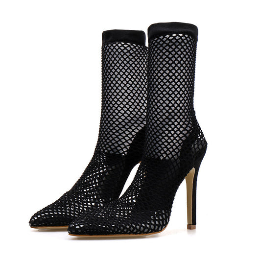 European And American Sexy Plus Size Hollow High-heeled Mesh Shoes