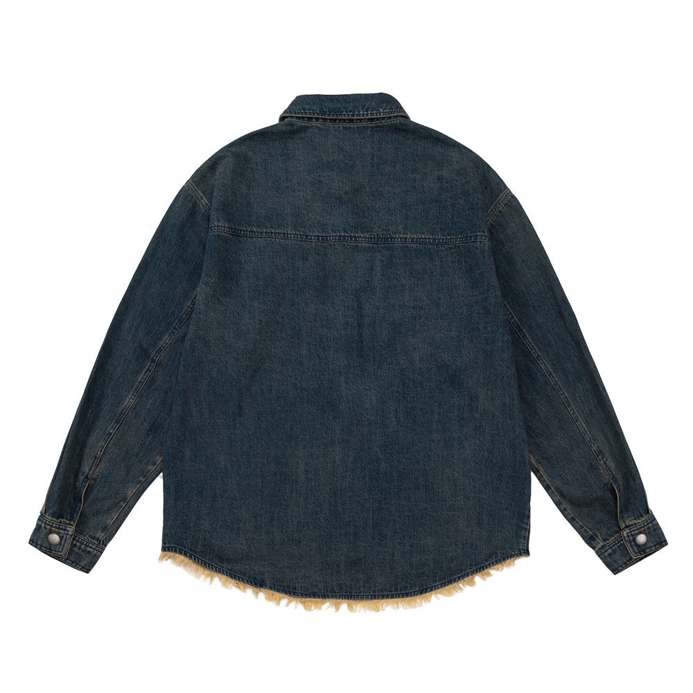 Style Personalized Pocket Design Frayed Cat Beard Shirt Jacket
