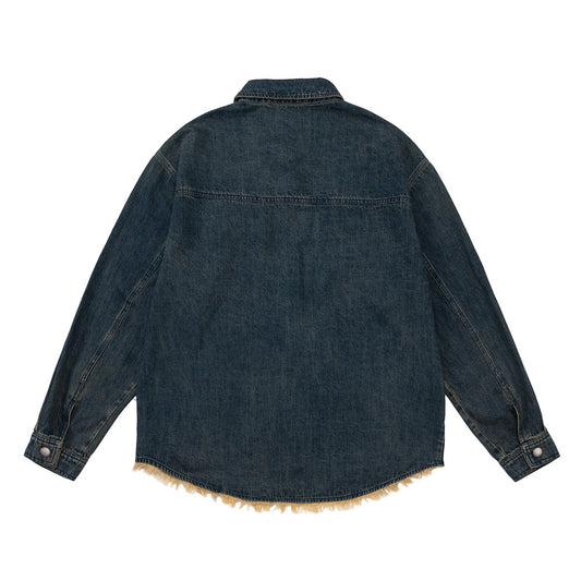 Style Personalized Pocket Design Frayed Cat Beard Shirt Jacket