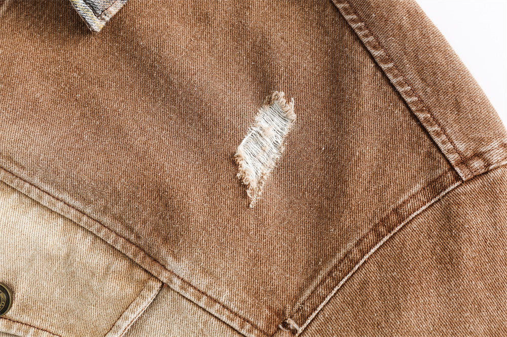 Tie-dye Ripped Wash Denim Coat Men's Punk