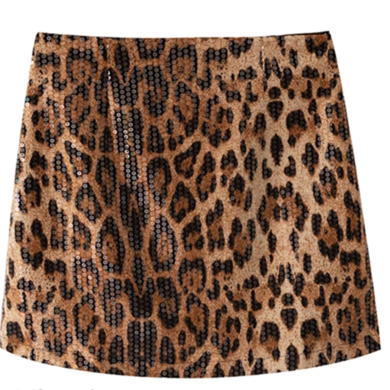 Leopard Print Skirt A- Line Skirt Heavy Industry Glitter