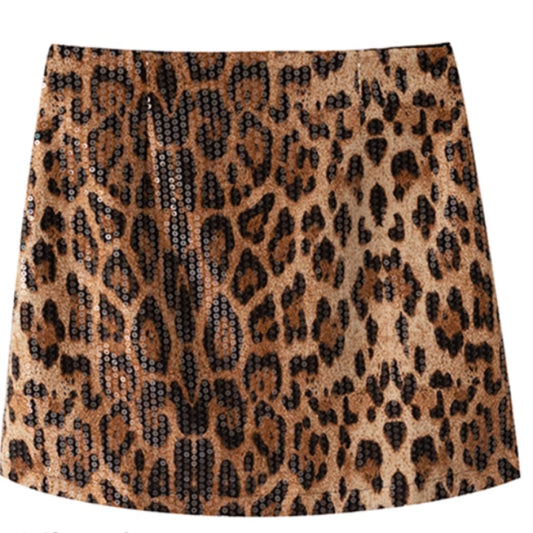 Leopard Print Skirt A- Line Skirt Heavy Industry Glitter