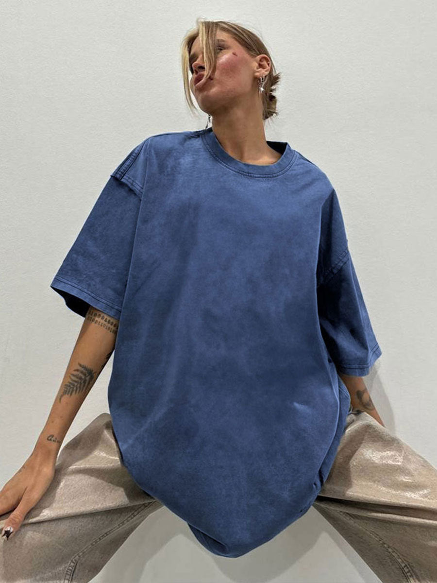 Washed Old Short-sleeved T-shirt European And American Relaxed Casual Round Neck