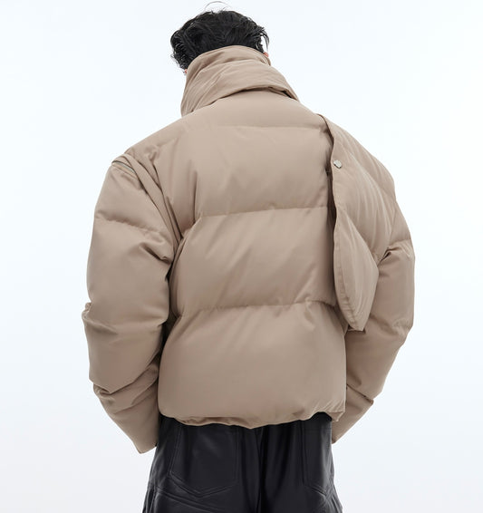 90 White Duck Down Stand-up Collar Down Jacket Scarf Design Short Thickened Coat