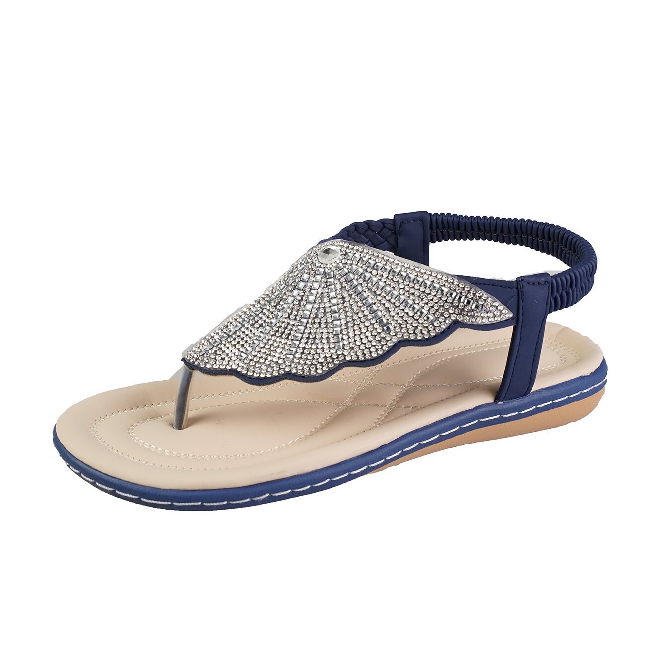 Nye Rhinestone Skal Klipklapper Sandaler Sommer Strandsko Til Kvinder Mode Casual Lav Hæl Flade Sandaler Tøfler