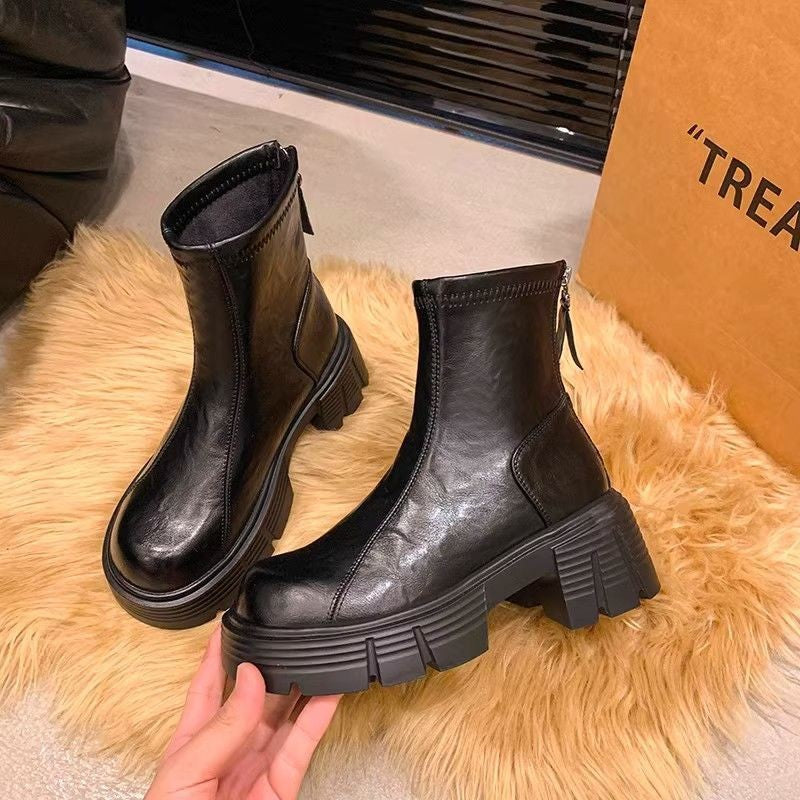 Soft Bottom British Style Skinny Boots Imitation Leather Single Boots Autumn And Winter Small Martin Shoes